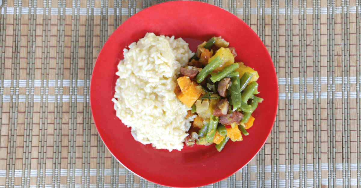 Refogado de legumes e risotto